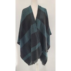 ANN TAYLOR FACTORY Plaid Open Front Poncho Wrap Shawl Scarf Fringe One Size